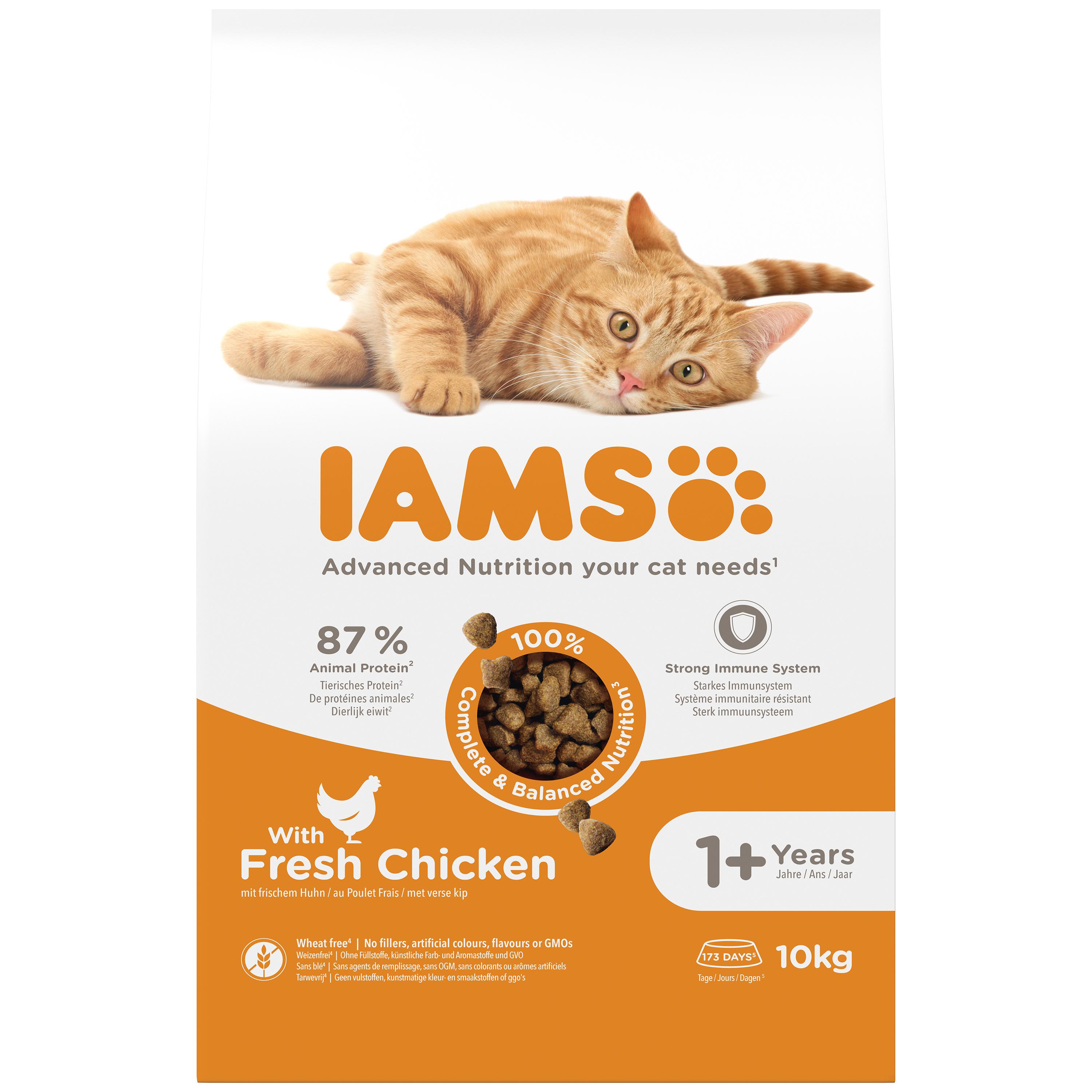 Iams Adult Chicken Cat Food 10kg. On Sale at